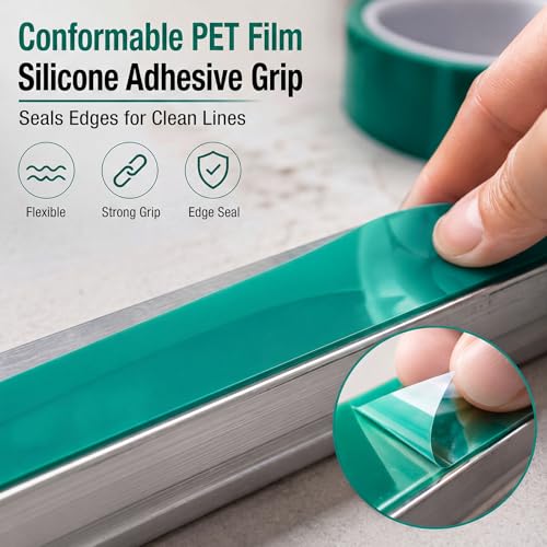 Image of 6 Pcs High Temp Tape Total 648 ft Green Pet Heat Resistant Masking Tape Sublimation Silicone Adhesive No Residue 392f for DIY Epoxy Resin Powder Coating Circuit Board (2 inch)