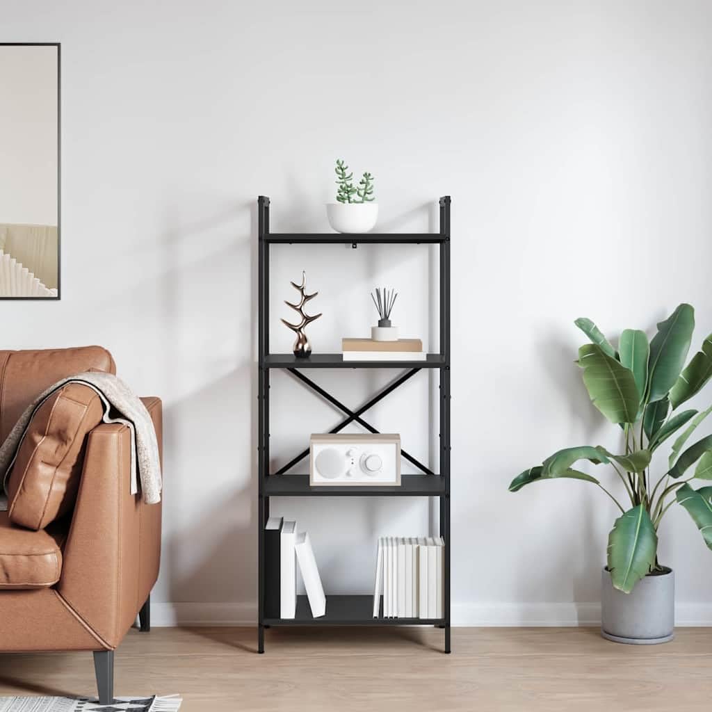 Regał na książki, 4 poziomy, 56 x 34 x 133,5 cm, materiał drewnopochodny ze stalową ramą, wolnostojący regał do salonu, gabinetu, biura, zajmuje mało miejsca i wytrzymały