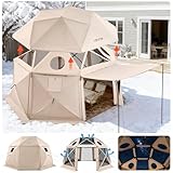 VEVOR Carpa Plegable de 13 Lados 3,6 x 3,6 m, Pérgola de Jardín con Techo Desmontable y Bolsa de Transporte, Carpa de Exterior para 8 a 10 Personas, para Fiesta, Camping, Playa, Patio, Beige