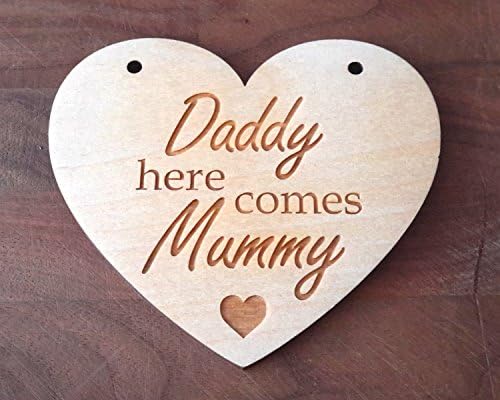Origin Wedding, Daddy Here Comes Mummy - Wooden Heart Engraved, for Flower Girl, Bridesmaid, Paige Boy. A Great Addition To Your Wedding Day. Shipped Globally.