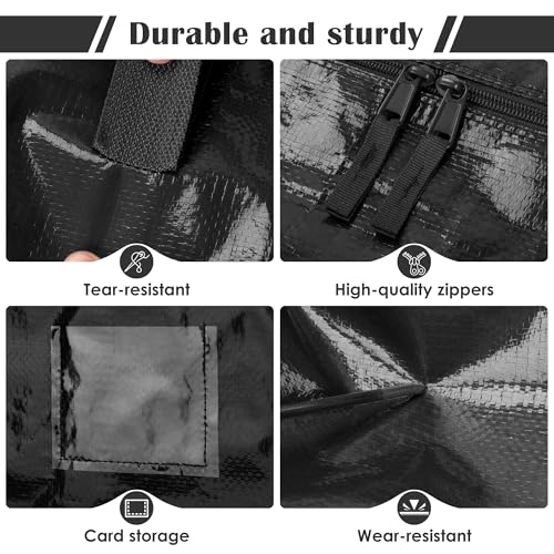 Image of 12 Pack Moving Bags with Full-Open Side Zipper, Extra Large 93L Heavy Duty Waterproof Foldable Storage Totes for College Dorm, Moving & Home Organization Black