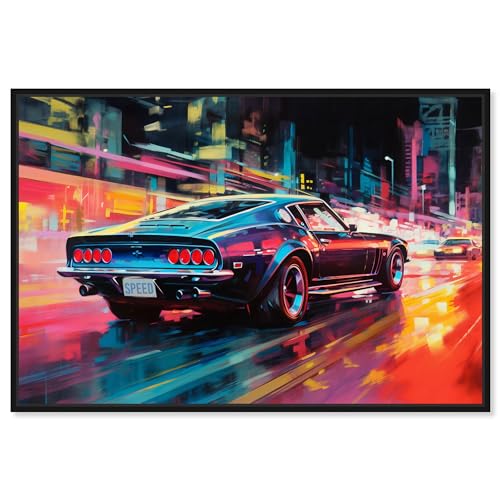 Notoriart Classic Night Drive Framed Car 1 Piece Canvas Wall Art, 16" x 11", Black Frame by NotoriArt - Used condition - US$102.60