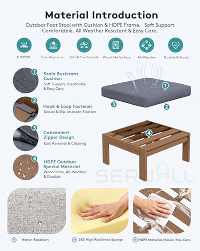 Image of SERWALL HDPE Outdoor Ottoman with Cushions