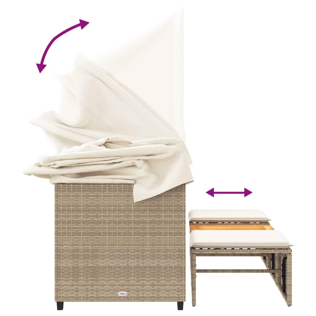 Solivagant Canapé de Jardin 3 Places avec auvent et tabourets Beige rotin,(30 KG)