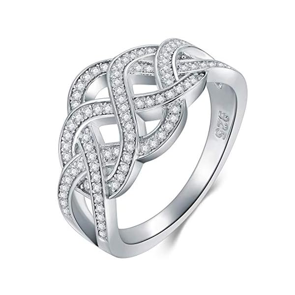 BORUO 925 Sterling Silver Ring, Celtic Knot Cubic Zirconia CZ Wedding Band Stackable Ring Size 8