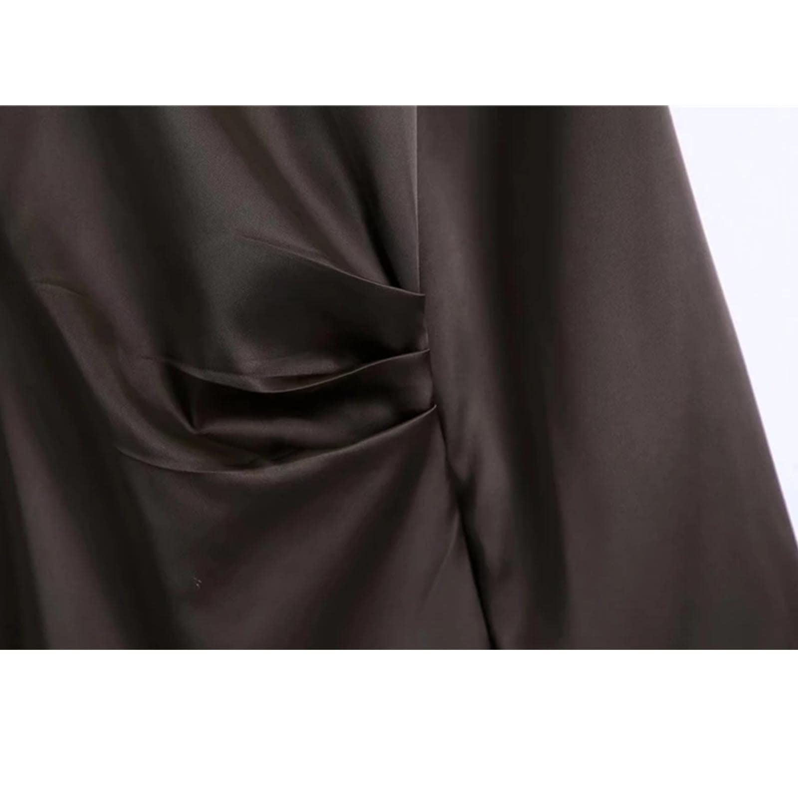 Blusas de Mujer Elegantes Mujeres Slim Brown Satin Folds Camisas Otoño Elegante Dama de Manga Larga Tops Casuales