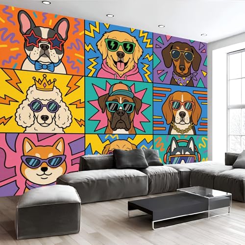 Papier peint panoramique pour salon grand format motif chiens 3D - 2