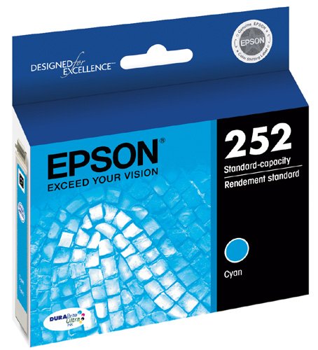 Image of Epson T252 DURABrite Ultra Ink Standard Capacity Cyan Cartridge (T252220-S) for Select Workforce Printers, 1 Count (Pack of 2)