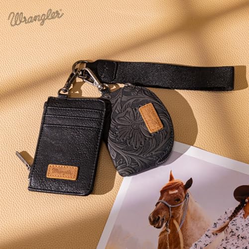 Image of Wrangler Keychain Wristlet Wallets for Women Western Dual Pouch Wristlet Credit Card Holder Wallet