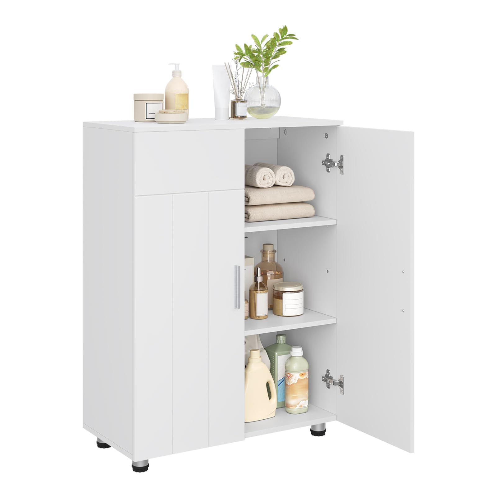 EUGAD Armario de Baño con 2 Puertas, Mueble Auxiliar con 2 Estantes, Armario Columna de Suelo para Cocina y Salón, Blanco, MDF, 60x30x82 cm