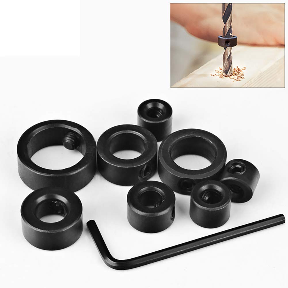 LILIMENG8 pcs Bit Drill Limit Ring Woodworking Tools 3-16mm Drill Bits Depth Stop Collars Ring Positioner Drill Locator + Hex Wrench