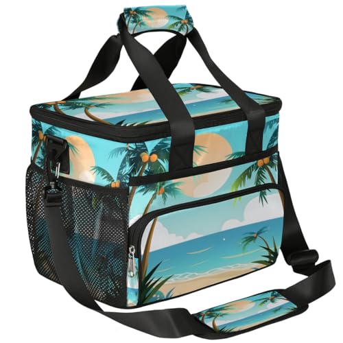 Beach Insulated Picnic Backpack Lunch Box for Women Men Picnic Basket Tote Lunch Bag Picnic Bag Portable Lunch Bags for Picnic, Beach, Work, Trip,Office, Camp Summer Coconut Palm