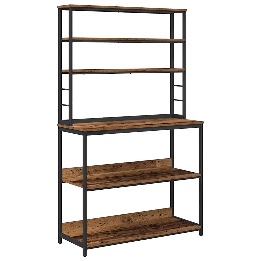Industrielles Küchenregal 100 x 40 x 168 cm aus Holzwerkstoff mit stabilem Stahlrahmen, freistehend für Küche und Essbereich, viel Stauraum für Kochutensilien und Deko,