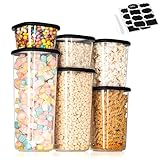 Romon Contenitori ermetici per alimenti Set di 6, in Plastica PP Alimentare con Coperchio, Trasparenti Impilabili, per Etichette per Pasta, Riso, Cereali e Spezie