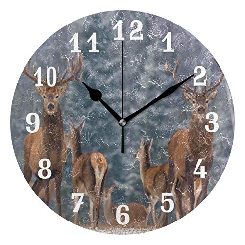 Auuxva Wall Clock Winter Wildlife Landscape With Deer, Silent Non Ticking Clock For Kitchen Living Room Bedroom Home Artwork Gift #TOP16