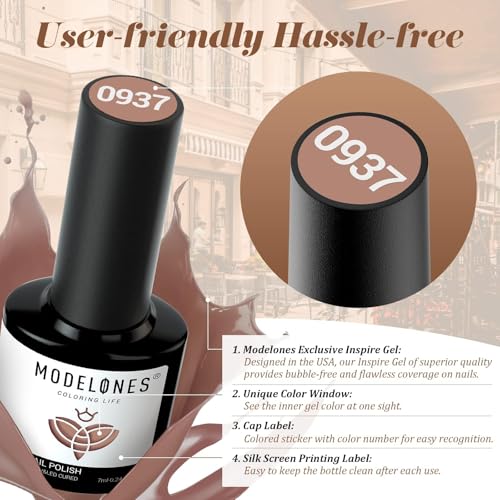Image of modelones Gel Nail Polish Set, 12 Colors Winter Neutral Nude Brown Gold Glitter Gel Polish Tawny Cinnamon Burdundy Maroon Classic Collection for All Skin Tones LED Nail Art Salon DIY Gift