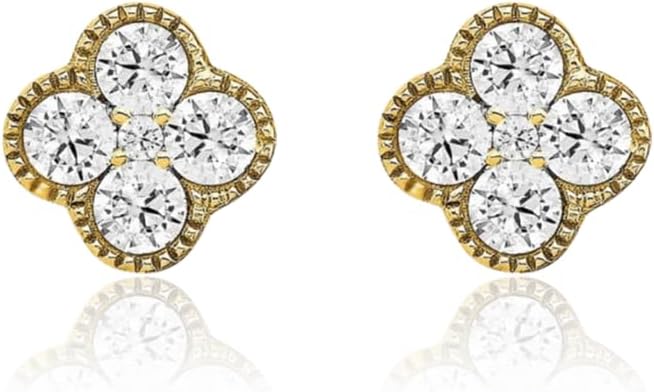 IceCarats 14K Solid Yellow Gold 0.50 carat Lab Diamond Clover Leaf Medium Flower Cluster Stud Earrings 6.95mm 1/4 inch Round Cut, Prong Set, Butterfly Back For Her