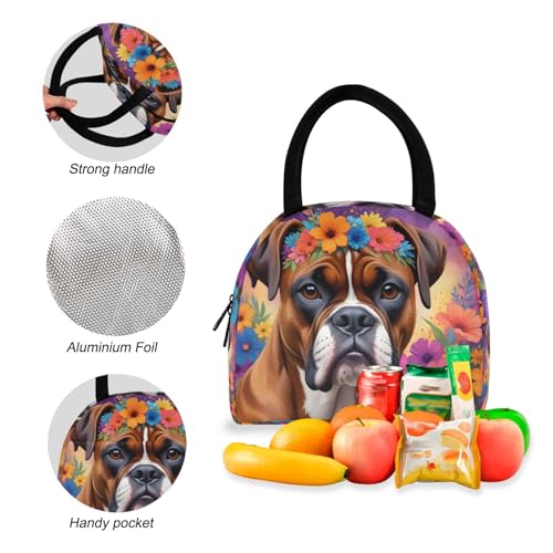 Backpack Lunch Box Set Large Capacity Travel Backpacks and Insulated Lunch Bag for Commute Hiking Picnic Hippie Boxer Dog Print4
