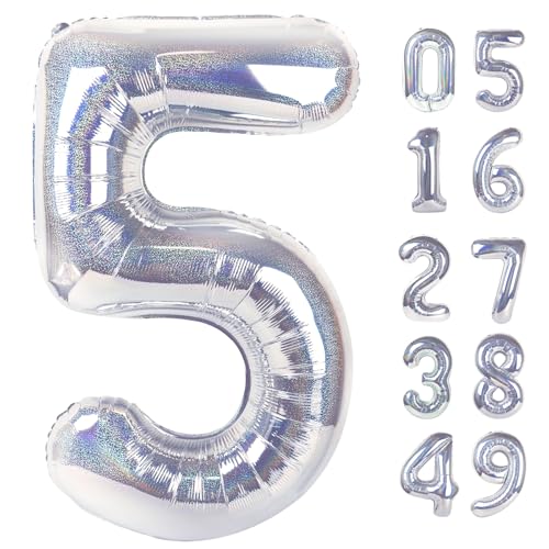 Laser Silver 5 Balloon - Number Balloon 40 Inch, 5th Hot Pink Decorations