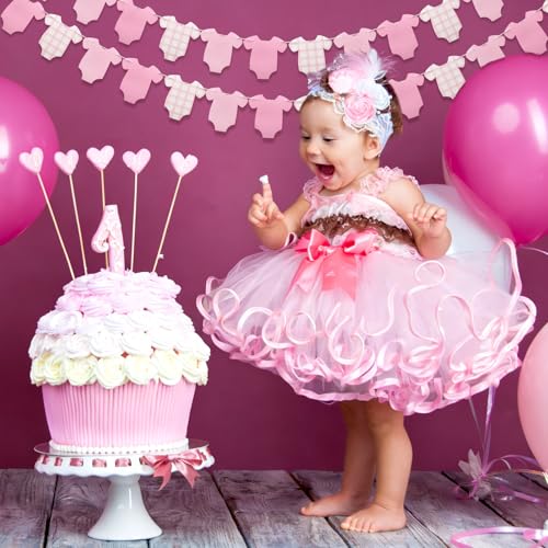 Image of Weysat 2 Pcs Baby Clothes Banner Baby Girls Shower Decorations Pink Bodysuit Clothesline Banner Gender Reveal Birthday Neutral Party Outfit Paper Decor Supplies