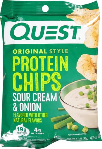 Image of Quest Nutrition Protein Chips, Sour Cream & Onion, 21g Protein, 3g Net Carbs, 130 Cals, 1.1 oz Bag, 1 Count, High Protein, Low Carb, Gluten Free, Soy Free, Potato Free (Pack of 2)