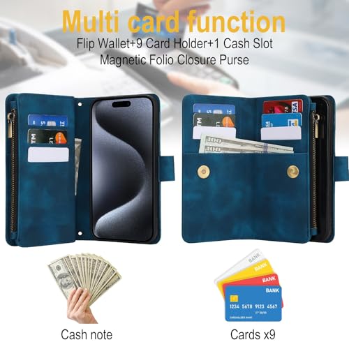 Étui portefeuille pour Google Pixel 10 avec protection écran et cuir bleu - 3