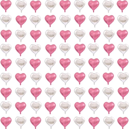 80Pcs 5inch Mini Heart Foil Balloons Pink Silver Heart Balloons for Valentines Day Graduation Wedding Bridal Shower Anniversary Engagement Marriage Party Decorations Supplies.cannot float