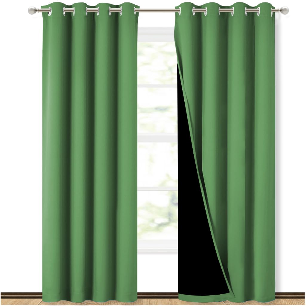 NICETOWN 100% Blackout Curtains 84 inches Long, Forest Green, 52 inches Wide, Pair of Energy Smart &amp; Noise Blocking Out Drapes for Baby Room Window, Thermal Insulated Guest Room Lined Window Dressing