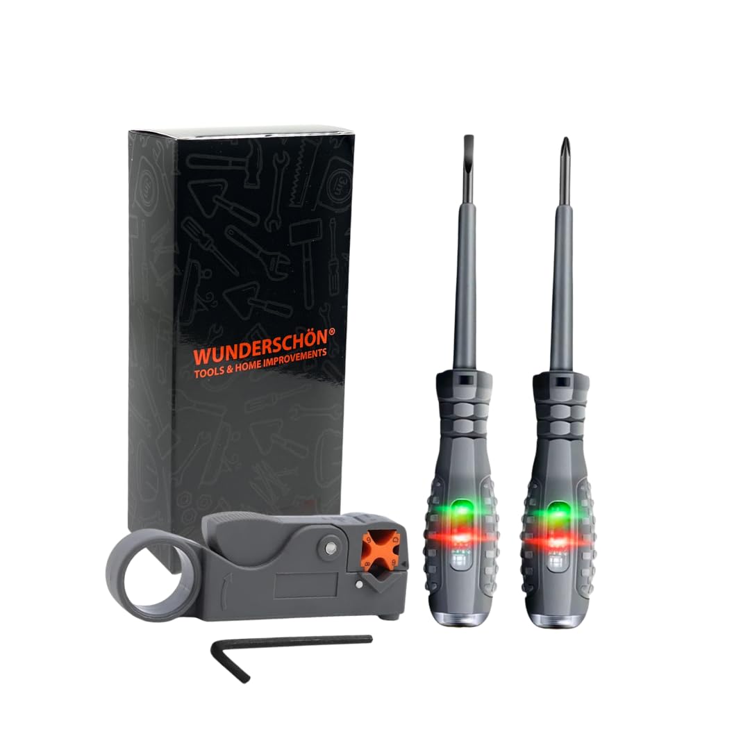 WUNEDRSCHÖN | Electrician Tool Set- Set Of 4 - essential tools for electrical repairs, installations, and maintenance tasks.Two Tester Screwdrivers Wire Stripper with Allen Key (4)