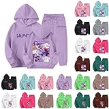 Generico Tuta Ragazze 2-13 Anni Completo Felpa con Cappuccio e Pantaloni da Jogging Set da 2 Pezzi K-p-o-p Tute da Sportiva Tracksuit Y2K Streetwear per Bambino