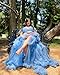 Off Shoulder Maternity Dresses Long Robe for Photoshoot Tulle Puffy Ruffles Pregnancy Gown for Baby Shower Blue