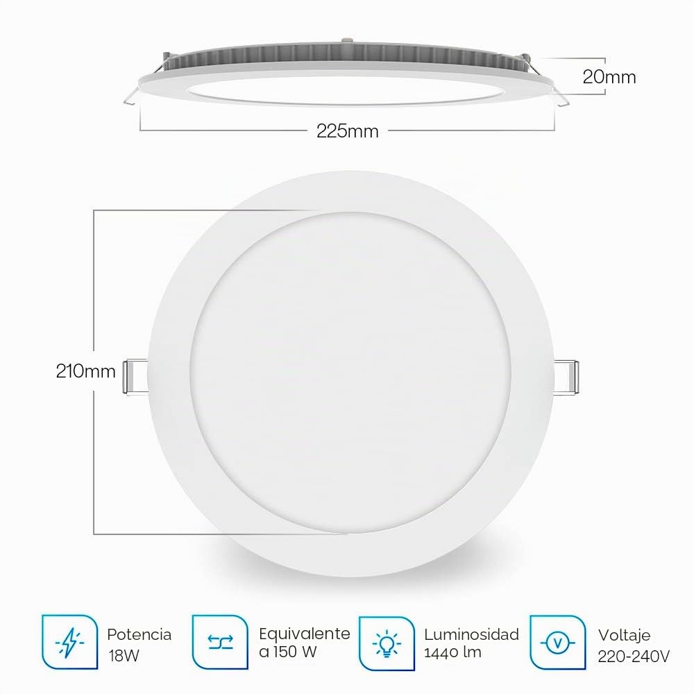 Lumary Downlight LED Techo Empotrable, 18W Panel LED Redondo Plano, 2700K-6500K, Compatible con Alexa & Google Home, 22.5 x 2 cm, 4 Pack