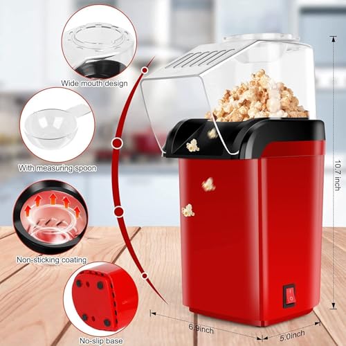 Image of Electric Popcorn Maker Machine | Oil-Free Hot Air Popcorn Popper | 1200W Fast Popping | Healthy No-Oil Snack Maker | For Home,Party & Movie Night