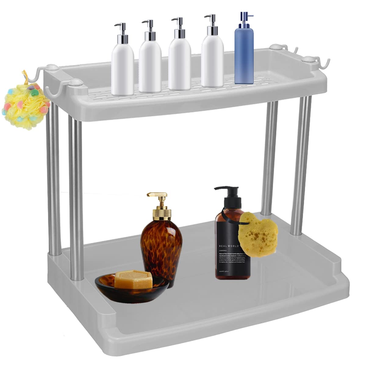 JAXHOM2 Layer Multipurpose Rack For Kitchen And Bathroom Organizer For Spices, Jars, Toiletries Etc (Grey)