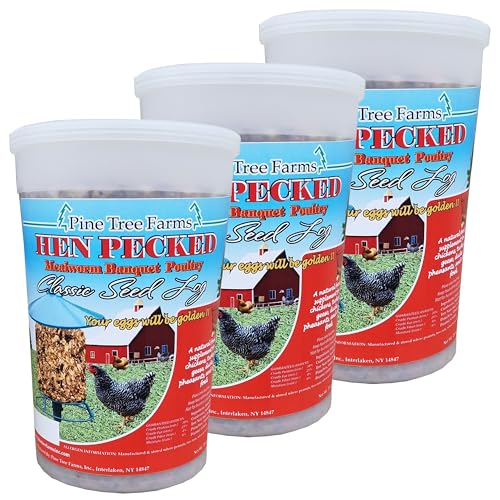 Pine Tree Farms Hen Pecked Classic Seed Log Includes Chicken Treats with Mealworms & Peanuts for Chickens Turkeys Ducks and Poultry 28 oz (3 Pack)