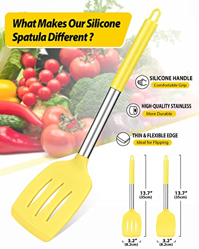 Pack Of 2 Silicone Solid Turner,Non Stick Slotted Kitchen Spatulas,High Heat Resistant Bpa Free Cooking Utensils,Ideal Cookware For Fish,Eggs,Pancakes #TOP1