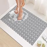 Yolife Quick Drain Shower Mat, 24.8 x 15.8 inch Power Grip Shower Mat Non Slip, Raised Non Slip Shower Mats for Inside Shower, Heavy Duty Curlable Stand up Shower Floor Mat,Grey