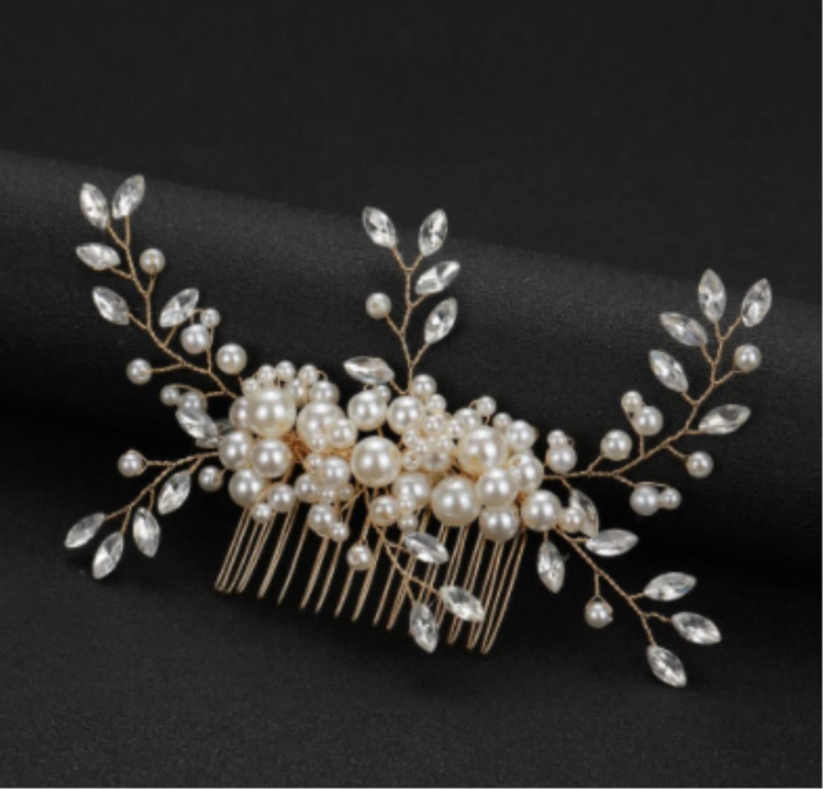 Haarschmuck Damen Gatuida 4 Stück Frauen Haarkamm Blume Perle Haarspange Hochzeit Braut Haarschmuck Mädchen Haarspange Haarschmuck Hochzeit(Gold)