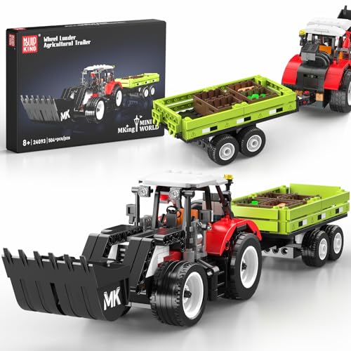 Mould King 24093 Technik Traktor Bausteine - Baufahrzeug Spielzeug mit beweglicher Schaufel und Detachable Agricultural Trailer - Geburtstagsgeschenk für Jungen und Mädchen ab 8 Jahren(504Teile)