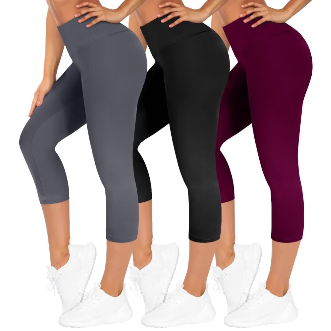 TNNZEET 3er Pack Capri Leggings Damen 3/4 für Sport, 7/8 Leggins High Waist Hose Sporthose für Gym Yoga
