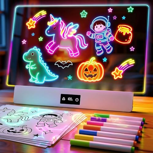 TAEMVV Lumiboard LED Drawing Board for Kids, 16-Inch Rechargeable Light Up Dry Erase Board with 8 Colors, 3 Dynamic Modes, 6-Level Dimmer, 15H Battery, Built-in Stand & Full Kit Clear