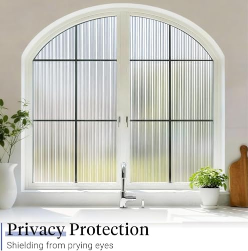 Image of WALLMATE Fluted Window Privacy Film Decorative Coverings with UV Blocking Glass Sticker for Bathroom Doors Cabinet (White Fluted, 12x100 in)