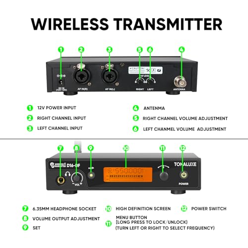 Image of Wireless in Ear Monitor System, PRO UHF IEM System Mono with Metal Rack Mountable Transmitter, 1 Bodypack Receiver with Earphone, 100 Adjustable Frequencies, 262ft Operation for Singers Bands