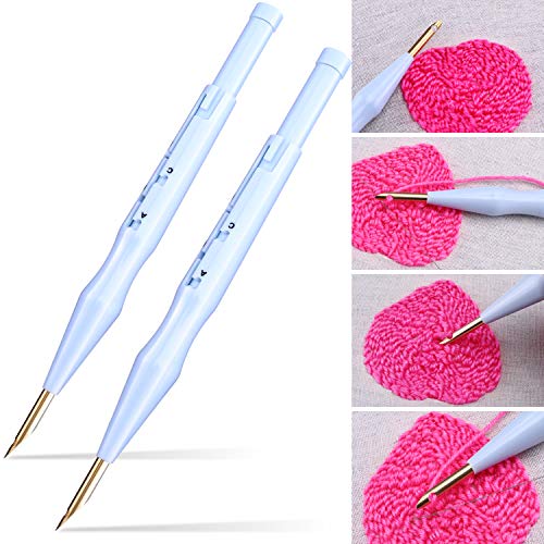 Zhanmai 2 Pieces Adjustable Embroidery Pens Sewing Embroidery Punch Needle Weaving Tools for Stitching Applique Embellishment