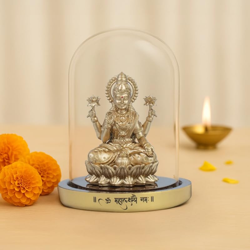 Image of Astrotalk Mahalakshmi Murti in Borosilicate Glass Dome | Lakshmi Devi Idol for Car, Home, & Mandir | Attracts Money, Prosperity & Fortune | 3D Printed Idol | Gift for House Warming Ceremony(7x5.5 cm)