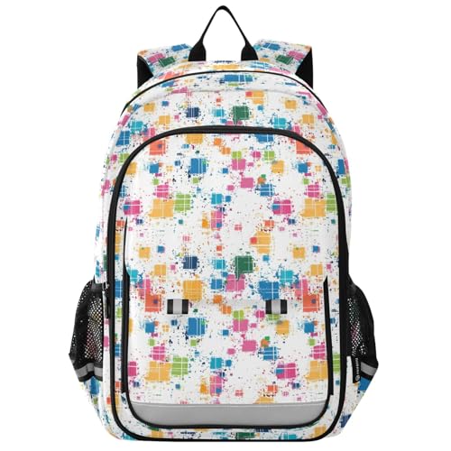 16 inch backpack 8-12： modern books bag for teen in assorted colors -Colorful Squares