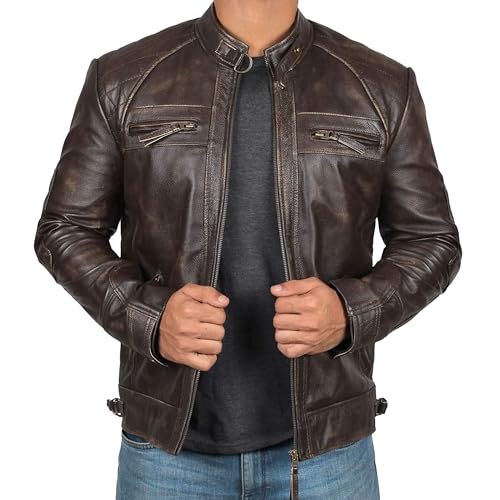 Veste en cuir homme col montant blouson moto pu léger slim fit
