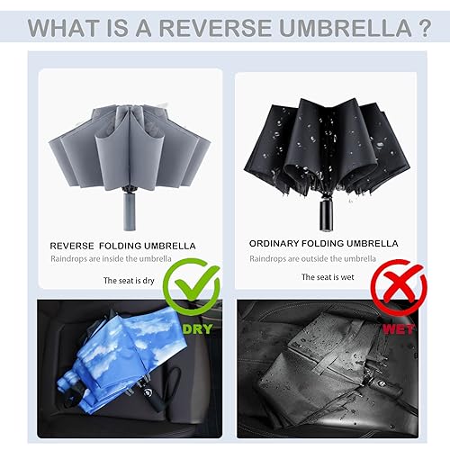 Image of SIEPASA Windproof Travel Compact Umbrella-Automatic Umbrellas for Rain- Folding Umbrella, Travel Compact Umbrella.(Inverted /Black)