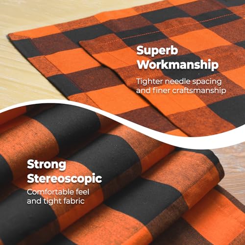 Image of Orange Plaid Cloth Napkins 20 x 20 Inch, Set of 12, Perfect for Halloween