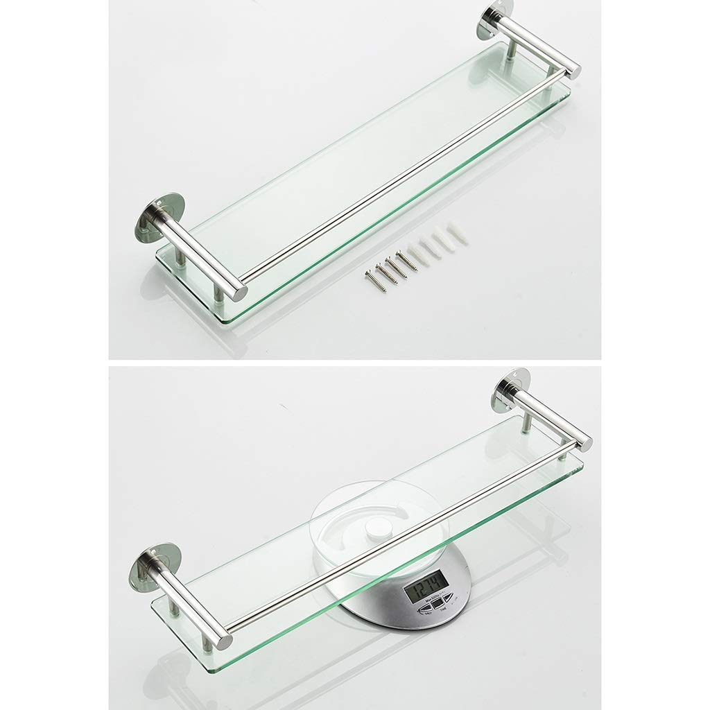 Estantería de acero inoxidable para baño, estante de cristal templado de 8 mm, rectangular, montado en la pared, cesta de almacenamiento para ducha